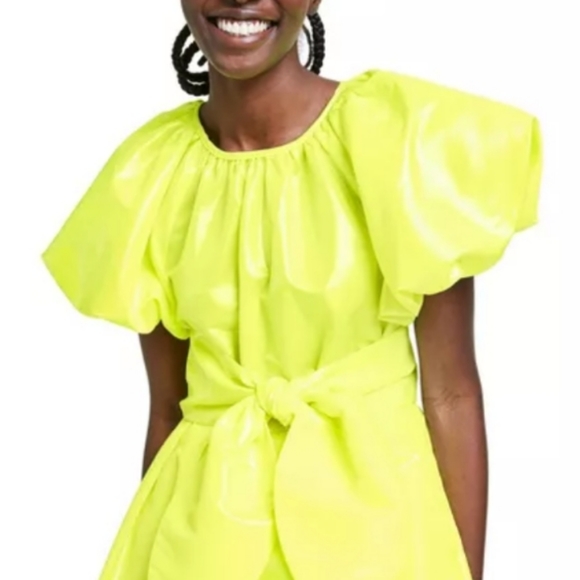 Puff Sleeve Tie Waist Volume Dress - Christopher J - Picture 3 of 3